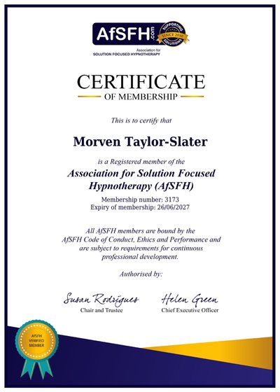 AfSFH Certificate of Membership awarded to Morven Taylor-Slater, member number 3173